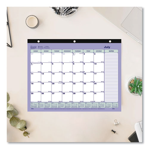 Academic 13-Month Binder-Insertable Desk Pad Calendar, 11 x 8.5, White/Blue/Green Sheets, 13-Month (July to July): 2024-2025