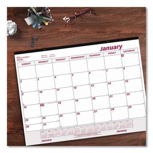 Image of Brownline® Monthly Desk Pad Calendar, 22 X 17, White/Burgundy Sheets, Black Binding, Clear Corners, 12-Month (Jan To Dec): 2024