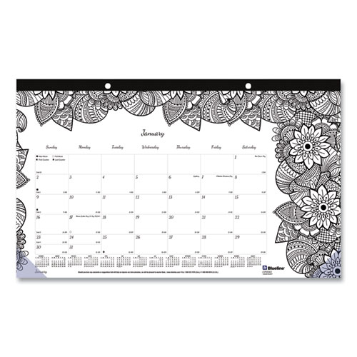 Image of Blueline® Monthly Desk Pad Calendar, Doodleplan Coloring Pages, 17.75 X 10.88, Black Binding, Clear Corners, 12-Month (Jan-Dec): 2024