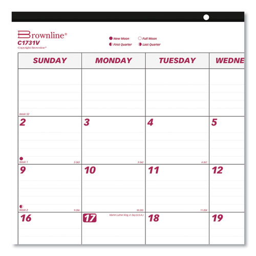 Image of Brownline® Monthly Desk Pad Calendar, 22 X 17, White/Burgundy Sheets, Black Binding, Clear Corners, 12-Month (Jan To Dec): 2024