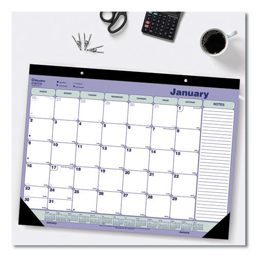 Image of Blueline® Monthly Desk Pad Calendar, 21.25 X 16, White/Blue/Green Sheets, Black Binding, Black Corners, 12-Month (Jan To Dec): 2024