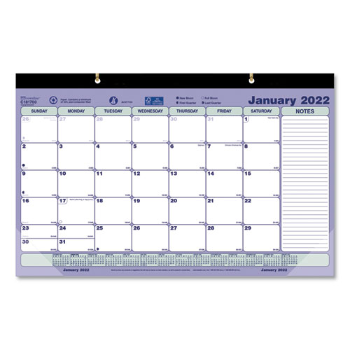 Monthly Desk Pad Calendar, 17.75 x 10.88, White/Blue/Green Sheets, Black Binding, Clear Corners, 12-Month (Jan to Dec): 2024