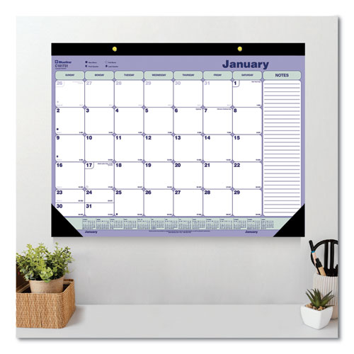 Image of Blueline® Monthly Desk Pad Calendar, 21.25 X 16, White/Blue/Green Sheets, Black Binding, Black Corners, 12-Month (Jan To Dec): 2024