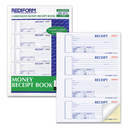 Image of Rediform® Durable Hardcover Numbered Money Receipt Book, Two-Part Carbonless, 6.88 X 2.75, 4 Forms/Sheet, 300 Forms Total
