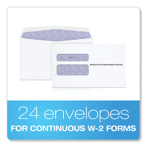 W-2 Laser Double Window Envelope, Commercial Flap, Gummed Closure, 5.63 x 9, White, 24/Pack