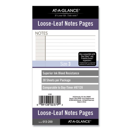 Image of At-A-Glance® Lined Notes Pages For Planners/Organizers, 6.75 X 3.75, White Sheets, Undated