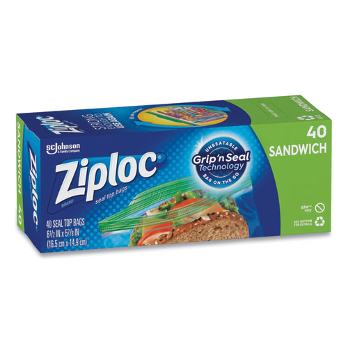 Image of Ziploc® Resealable Sandwich Bags, 1.2 Mil, 6.5" X 5.88", Clear, 40/Box