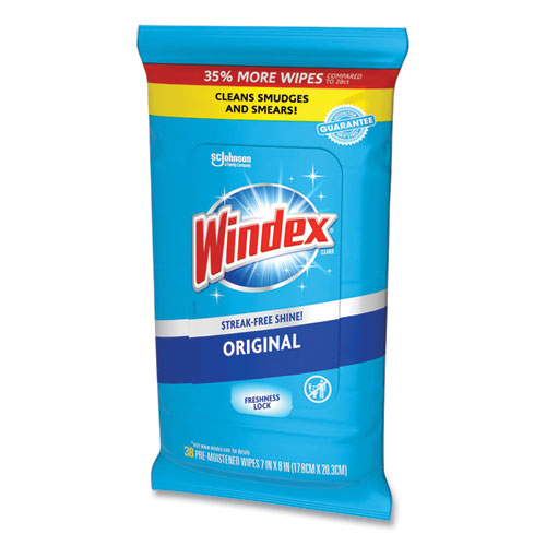Image of Windex® Glass And Surface Wet Wipe, Cloth, 7 X 8, Unscented, White, 38/Pack