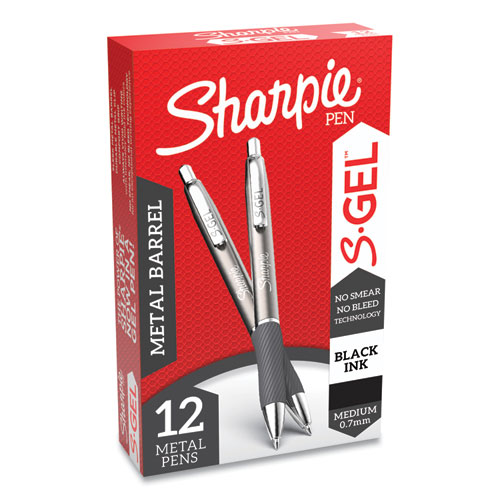 Image of Sharpie® S-Gel™ S-Gel Premium Metal Barrel Gel Pen, Retractable, Medium 0.7 Mm, Black Ink, Gun Metal Gray Barrel, Dozen
