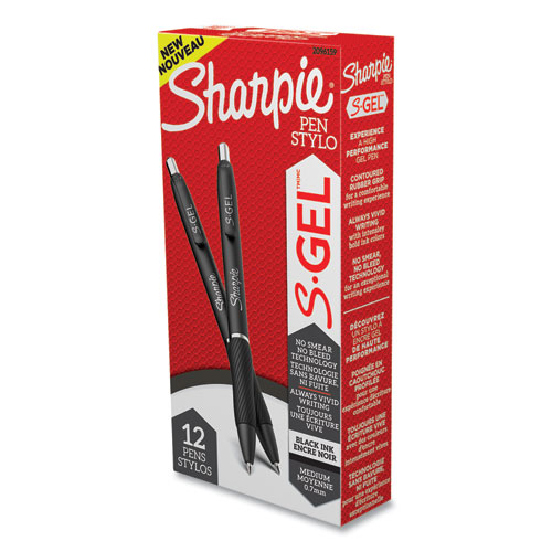 Image of Sharpie® S-Gel™ S-Gel High-Performance Gel Pen, Retractable, Medium 0.7 Mm, Black Ink, Black Barrel, Dozen