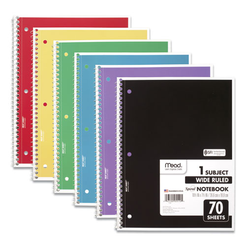 Image of Mead® Spiral Notebook, 3-Hole Punched, 1-Subject, Wide/Legal Rule, Randomly Assorted Cover Color, (70) 10.5 X 7.5 Sheets
