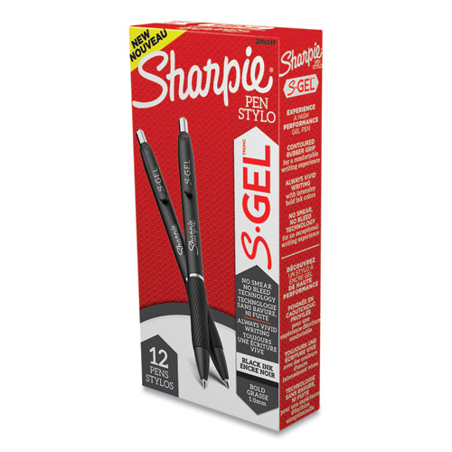 Sharpie® S-Gel™ S-Gel High-Performance Gel Pen, Retractable, Bold 1 Mm, Black Ink, Black Barrel, Dozen