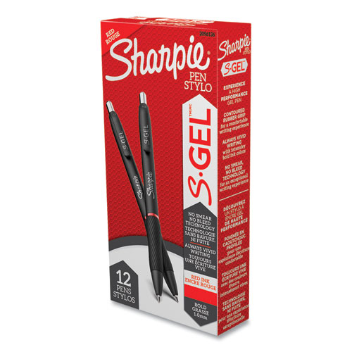 Image of Sharpie® S-Gel™ S-Gel High-Performance Gel Pen, Retractable, Bold 1 Mm, Red Ink, Black Barrel, Dozen