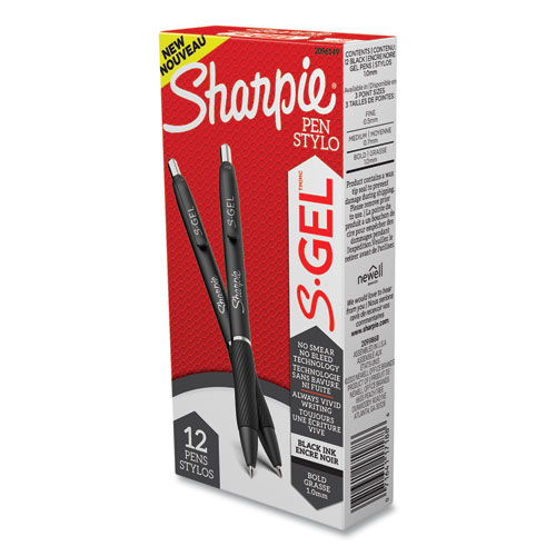 Image of Sharpie® S-Gel™ S-Gel High-Performance Gel Pen, Retractable, Bold 1 Mm, Black Ink, Black Barrel, Dozen