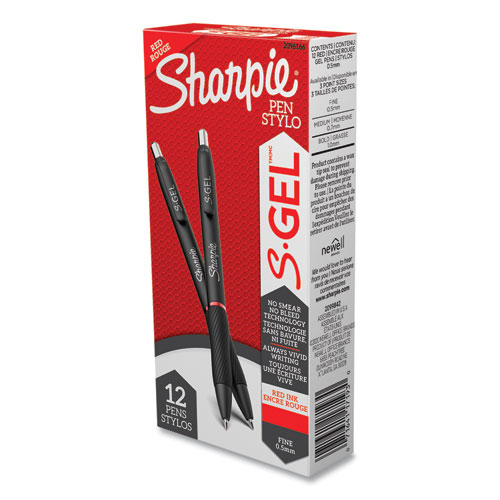 Image of Sharpie® S-Gel™ S-Gel High-Performance Gel Pen, Retractable, Fine 0.5 Mm, Red Ink, Black Barrel, Dozen