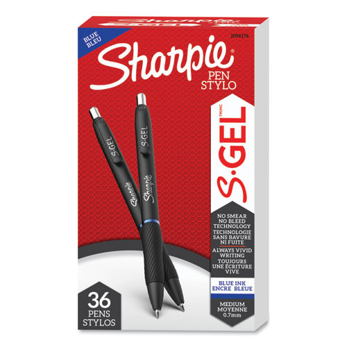 Sharpie® S-Gel™ S-Gel High-Performance Gel Pen, Retractable, Medium 0.7 mm, Blue Ink, Black Barrel, 36/Pack
