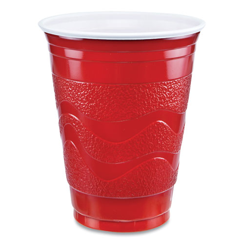 Solo Party Plastic Cold Drink Cups, Slip-Resistant Grip, 18 oz, Red, 20/Bag, 12 Bags/Carton