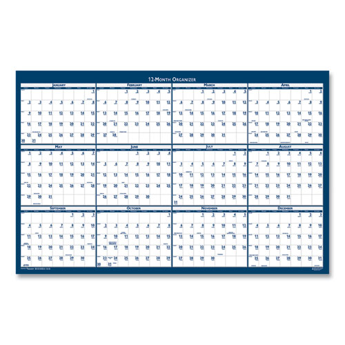7510016956112 SKILCRAFT Two-Sided Dry Erase Wall Calendar, 24 x 37, White/Blue Sheets, 12-Month (Jan to Dec): 2024