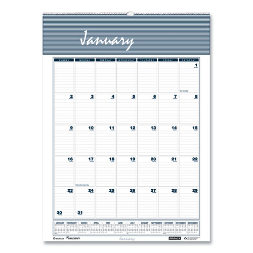 7510016935097 SKILCRAFT 12-Month Wall Calendar, 12 x 17, White/Blue/Gray Sheets, 12-Month (Jan to Dec): 2024