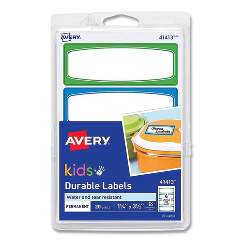 Image of Avery Kids Handwritten Identification Labels, 3.5 x 1.25, Assorted Border Colors, 4 Labels/Sheet, 5 Sheets/Pack
