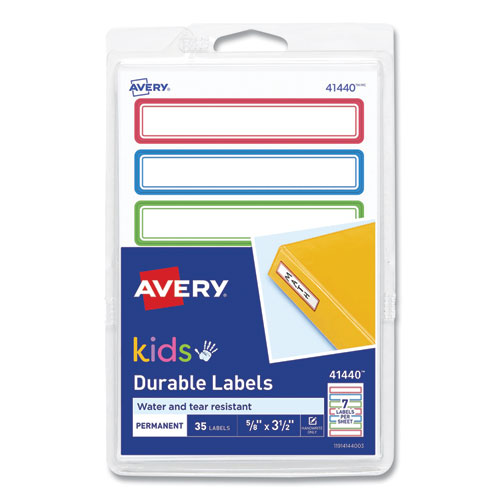 Image of Avery Kids Handwritten Identification Labels, 3.5 x 0.63, Assorted Border Colors, 7 Labels/Sheet, 5 Sheets/Pack