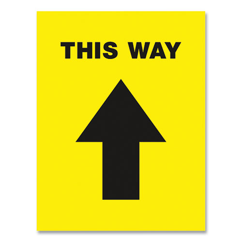 Image of Social Distancing Floor Decals, 8.5 x 11, This Way, Yellow Face, Black Graphics, 5/Pack