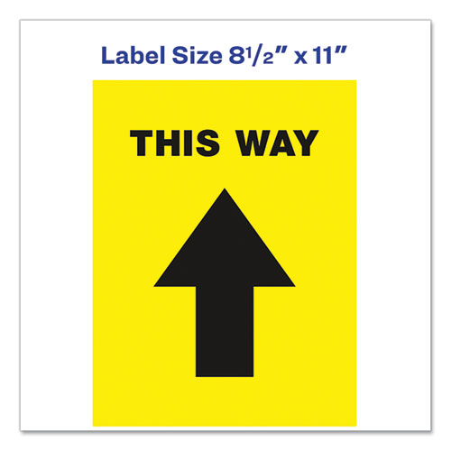 Image of Avery® Social Distancing Floor Decals, 8.5 X 11, This Way, Yellow Face, Black Graphics, 5/Pack