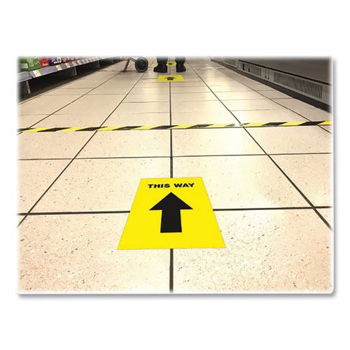 Image of Avery® Social Distancing Floor Decals, 8.5 X 11, This Way, Yellow Face, Black Graphics, 5/Pack