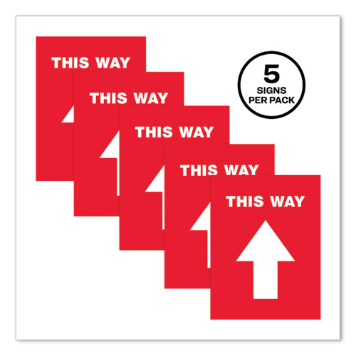 Image of Avery® Social Distancing Floor Decals, 8.5 X 11, This Way, Red Face, White Graphics, 5/Pack