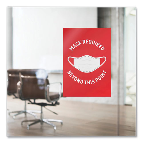 Preprinted Surface Safe Wall Decals, 7 x 10, Mask Required Beyond This Point, Red Face, White Graphics, 5/Pack