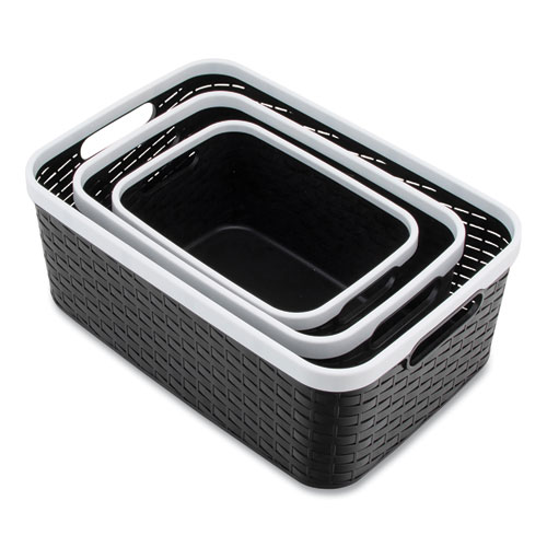 Image of Open Lid Storage Bin, Assorted Sizes, Black/White, 3/Pack