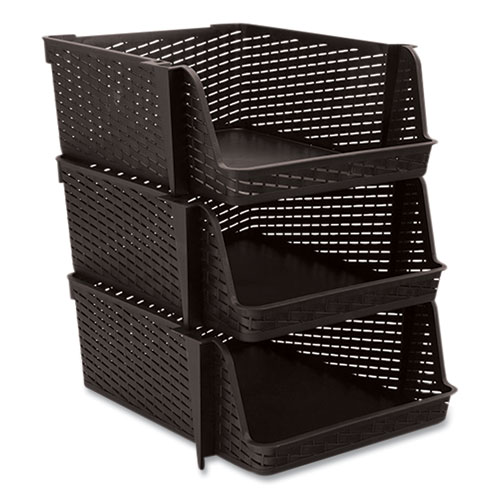 Nest and Stack Open Lid Storage Bin, 13.5 x 15 x 8.5, Black, 3/Pack