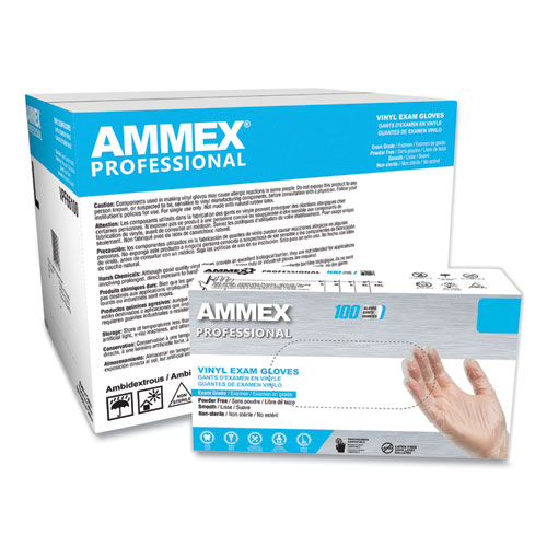 AMMEX® Professional Vinyl Exam Gloves, Powder-Free, Small, Clear, 100/Box