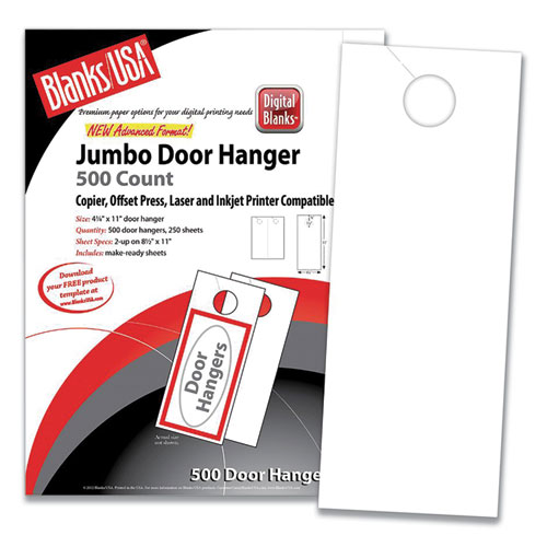 Image of Jumbo Micro-Perforated Door Hangers, 90 lb Index Weight, 8.5 x 11, White, 2 Hangers/Sheet, 250 Sheets/Pack