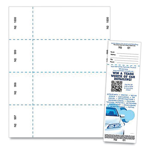 Jumbo Micro-Perforated Event/Raffle Ticket, 90 lb, 8.5 x 11, White, 4 Tickets/Sheet, 250 Sheets/Pack