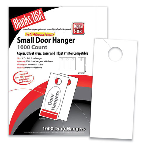 Image of Small Micro-Perforated Door Hangers, 67 lb Bristol Weight, 8.5 x 11, White, 3 Hangers/Sheet, 334 Sheets/Pack