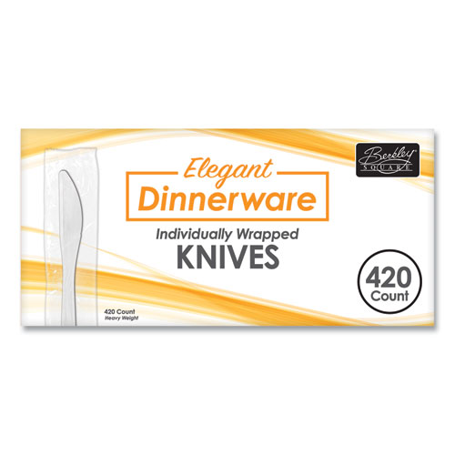 Image of Elegant Dinnerware Heavyweight Cutlery, Individually Wrapped, Knife, White, 420/Box