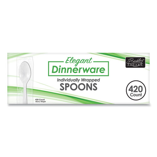 Elegant Dinnerware Heavyweight Cutlery, Individually Wrapped, Teaspoon, White, 420/Box