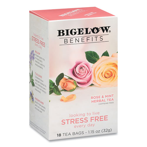 Benefits Rose & Mint Herbal Tea Bags, 0.6 oz Tea Bag, 18/Box