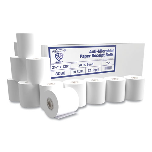 Alliance Armor Antimicrobial Receipt Roll Paper, 2.25" X 130 Ft, White, 50/Carton