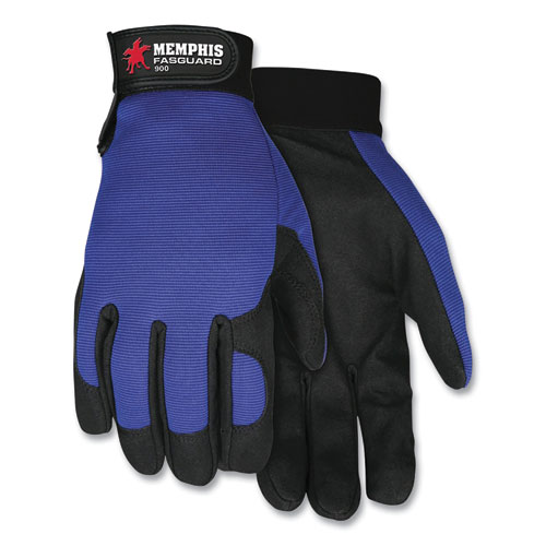 Mcr™ Safety Clarino Synthetic Leather Palm Mechanics Gloves, Blue/Black, Medium