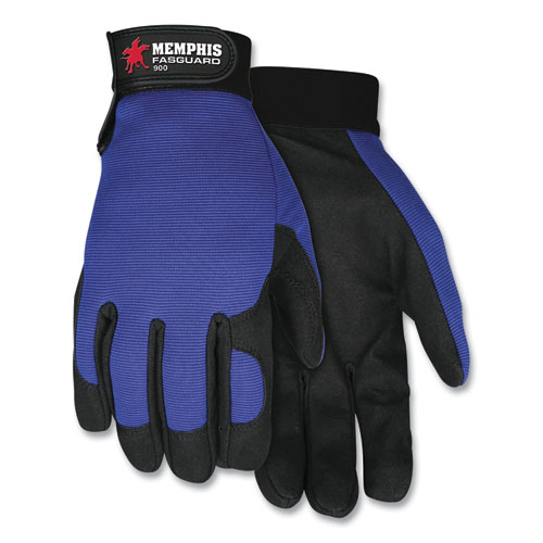 Mcr™ Safety Clarino Synthetic Leather Palm Mechanics Gloves, Blue/Black, X-Large
