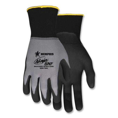 MCR™ Safety Ninja Nitrile Coating Nylon/Spandex Gloves, Black/Gray, X-Large, Dozen
