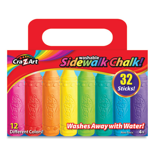 Washable Sidewalk Chalk, 12 Assorted Colors, 32 Sticks/Box