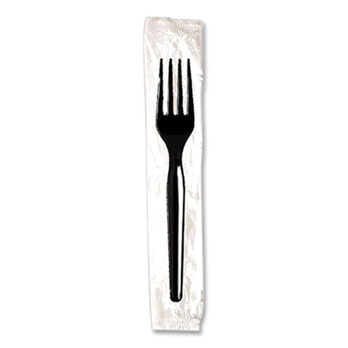 Image of Dixie® Individually Wrapped Mediumweight Polystyrene Cutlery, Fork, Black, 1,000/Carton