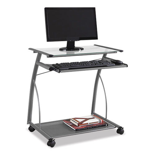 Metal and Glass Computer Desk Cart, 26.5 x 19.5 x 29.5, Silver