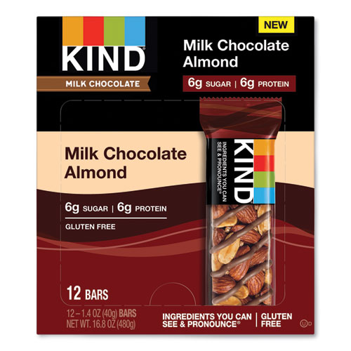 KIND Milk Chocolate Bars, Milk Chocolate Almond, 1.4 oz Bar, 12/Box