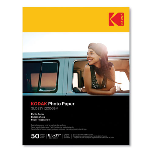 Kodak Photo Paper, 8 mil, 8.5 x 11, Glossy White, 50/Pack