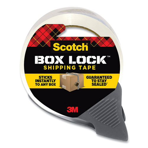 Box Lock Shipping Packaging Tape with Refillable Dispenser, 3" Core, 1.88" x 54.6 yds, Clear