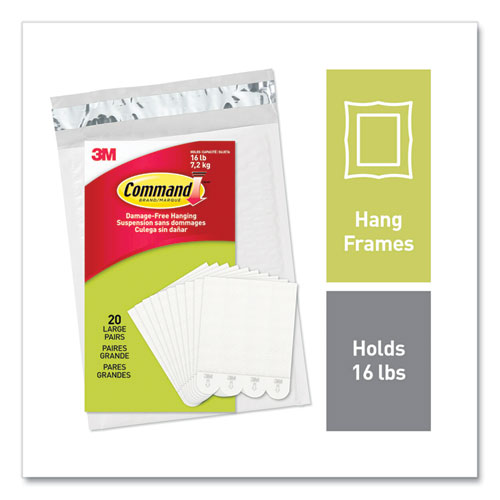 Image of Command™ Picture Hanging Strips, Removable, Holds Up To 4 Lbs Per Pair, Large, 0.63 X 3.63, White, 20 Pairs/Pack